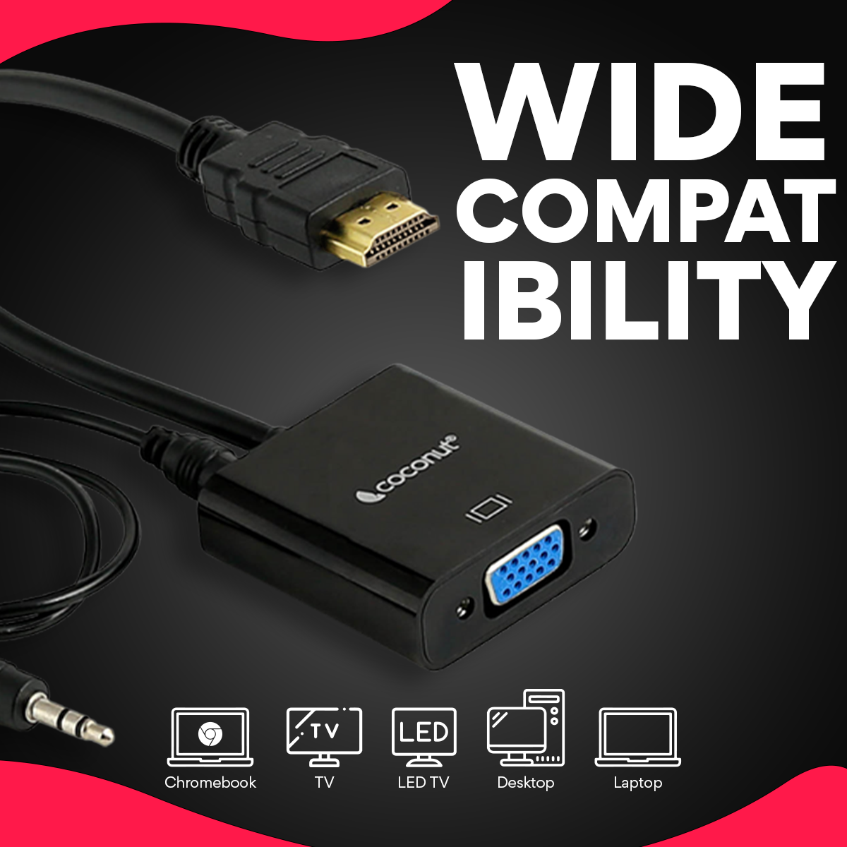 HDMI to VGA adapter with audio support for connecting devices